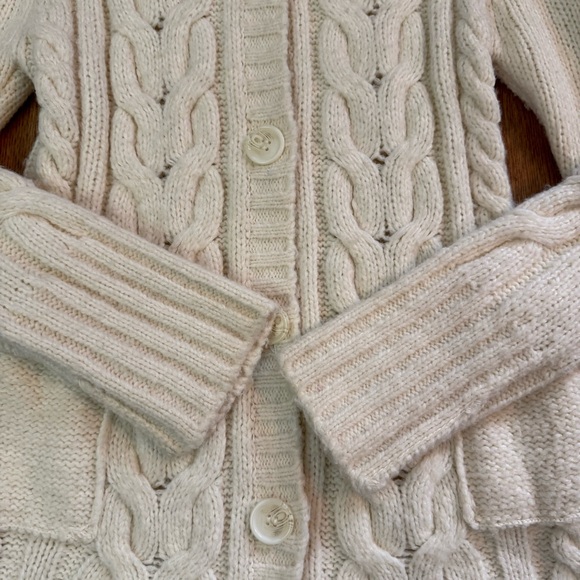 Vintage Ivory Cable Knit Button Down Cardigan With Pockets Women Size Small - Picture 7 of 14